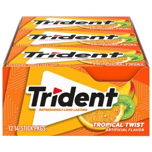 Trident Tropical Twist Sugar Free Gum, 12 Packs of 14 Pieces