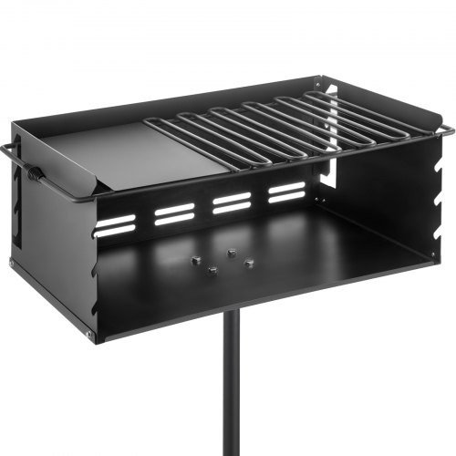 VEVOR Outdoor Park Style Grill 25x17x11 Inch with Grate and Plate, Single Post Carbon Steel Outdoor Park Grill 50 Inch Height Pole, Heavy Duty Park Style Charcoal Grill for BBQ, Camping or Backyard | VEVOR US