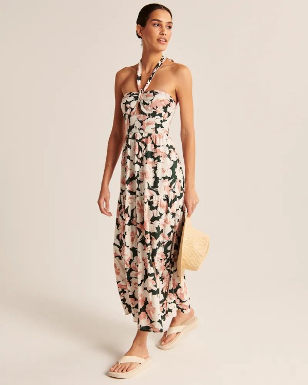 Women's Knotted Halter Maxi Dress | Women's Clearance | Abercrombie.com