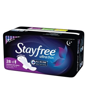 第2件半价 平均$4.19/包Stayfree 超薄夜用护翼卫生巾 28片