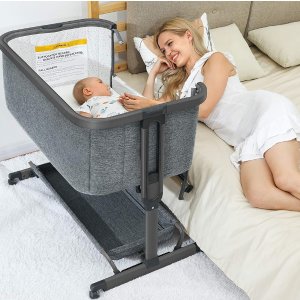 史低价：AMKE 3合1儿童高度可调节婴儿摇篮，婴儿床边床