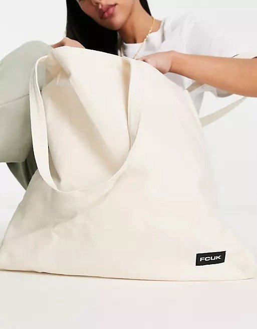 FCUK tote bag in off white