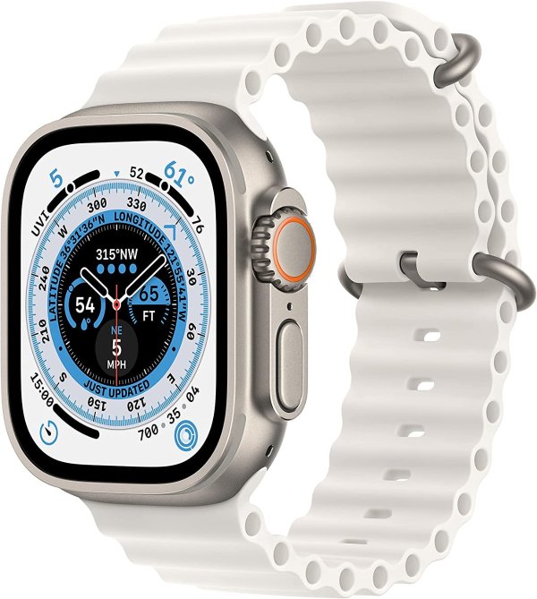 Watch Ultra [GPS + Cellular 49mm] Smart Watch w/Rugged Titanium Case & White Ocean Band