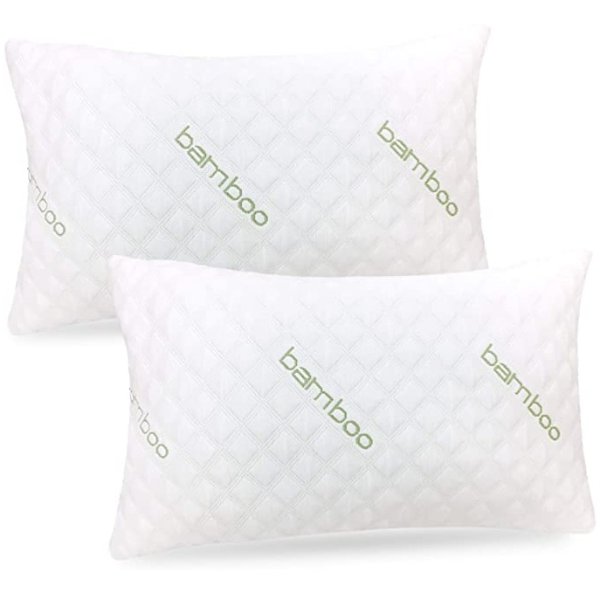 Bamboo Pillow (2-Pack) - Premium Pillows for Sleeping - Shredded Memory Foam Pillow with Washable Pillow Cover - Adjustable Loft - (Queen)