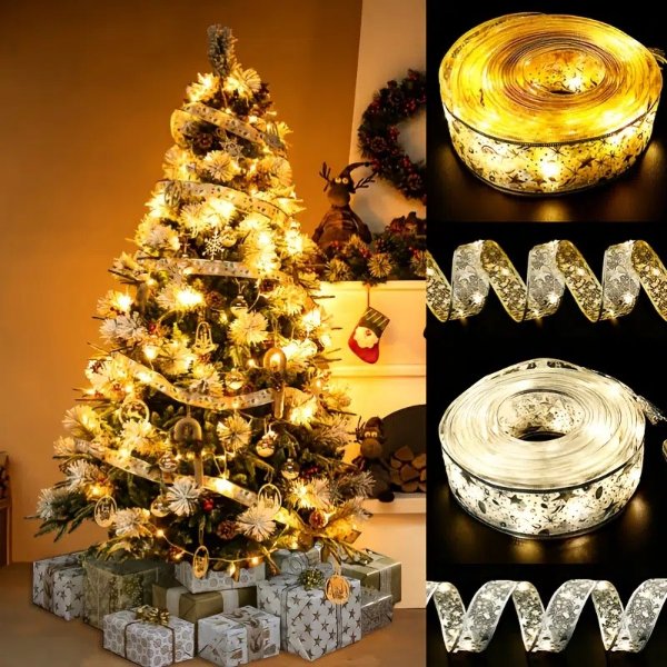 1 Roll, Christmas Decoration Led Lights Ribbon (40"x2"), Christmas Tree Ornaments, Diy Lace String Lights, Home New Year Decor - Home & Kitchen - Temu