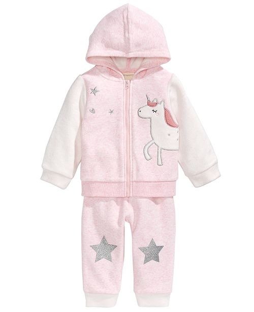 Baby Girls 2-Pc. Minky Unicorn Hoodie & Pants Set, Created For Macy's