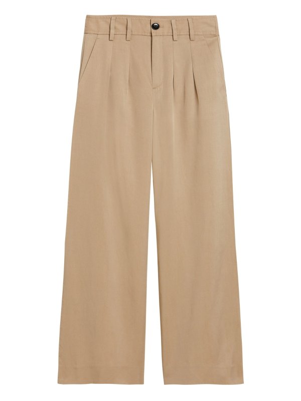 High-Rise Wide-Leg Pleated Ankle Pant