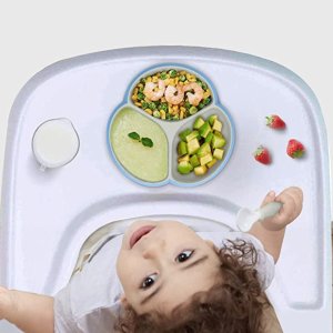 史低价：SILIVO 防滑硅胶婴儿餐盘，蓝色