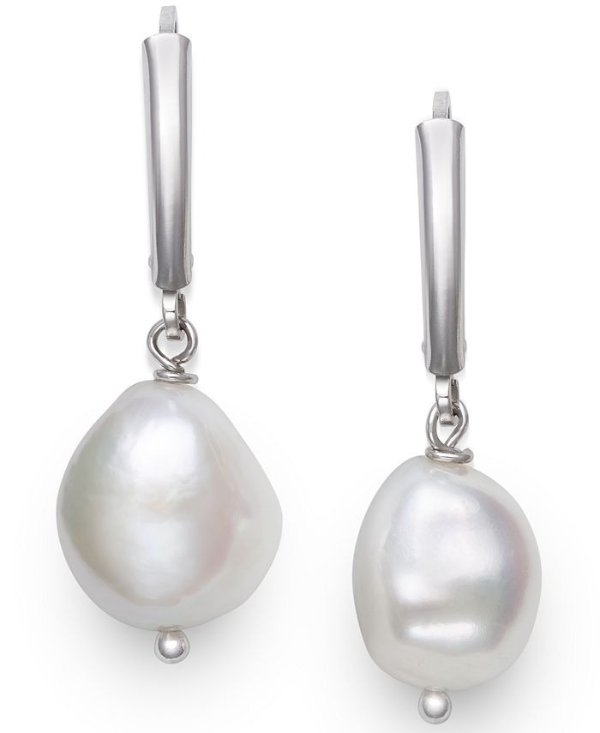 Cultured Freshwater Pearl (9-1/2-10-1/2mm) Drop Earrings in Sterling Silver, Created for Macy's