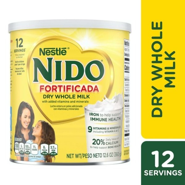 NIDO Fortificada Powdered Drink Mix - Dry Whole Milk Powder with Vitamins and Minerals - 12.6 Oz Canister 12.7 oz.