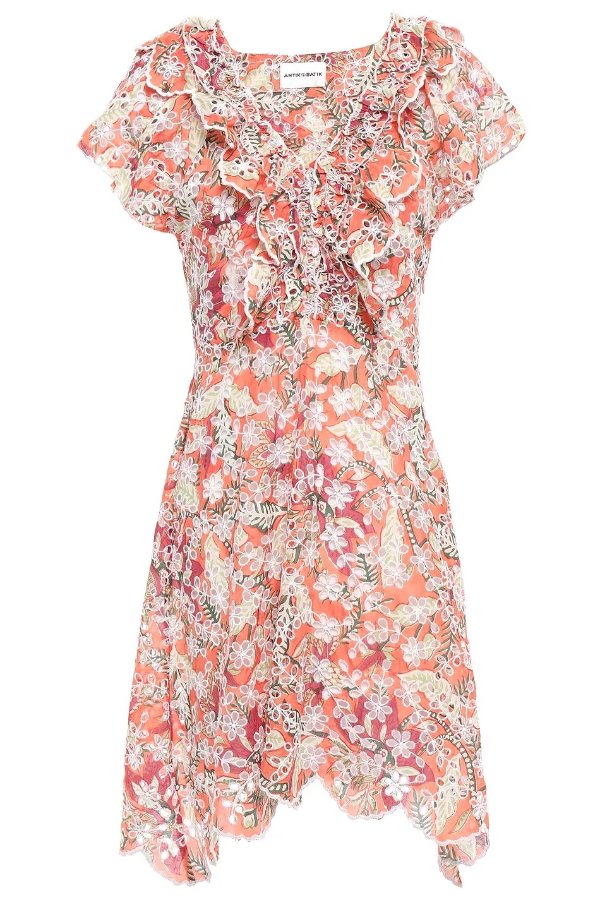 Shiffly ruffled floral-print broderie anglaise cotton mini dress