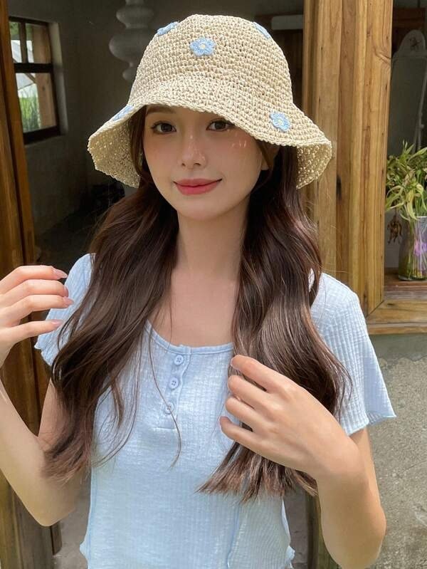 DAZY Women Flower Decor Fashion Straw Hat