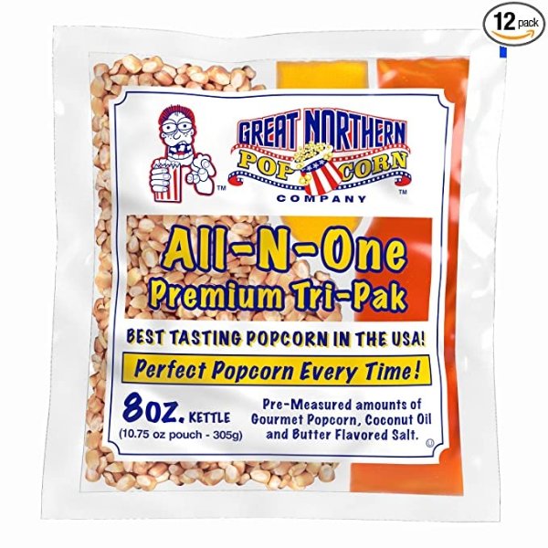 4109 Great Northern Popcorn Premium 8 Ounce Popcorn Portion Packs, 8 Ounce (Pack of 12)