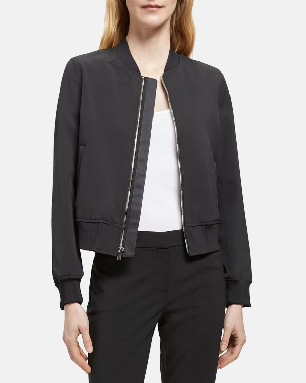 Cropped Bomber Jacket in Stretch Polyester