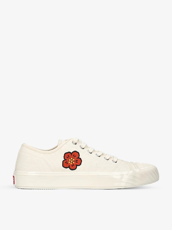 School rose-embroidered canvas low-top trainers
