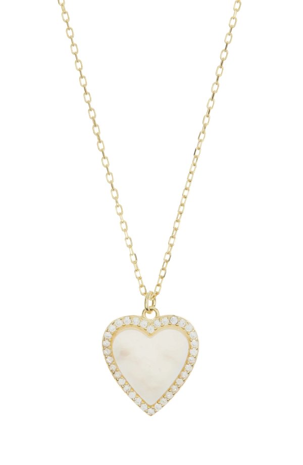 Mother of Pearl Heart Cubic Zirconia Pendant Necklace