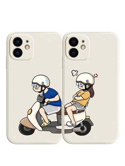2pcs Couple Cartoon Boy & Girl Pattern Phone Case