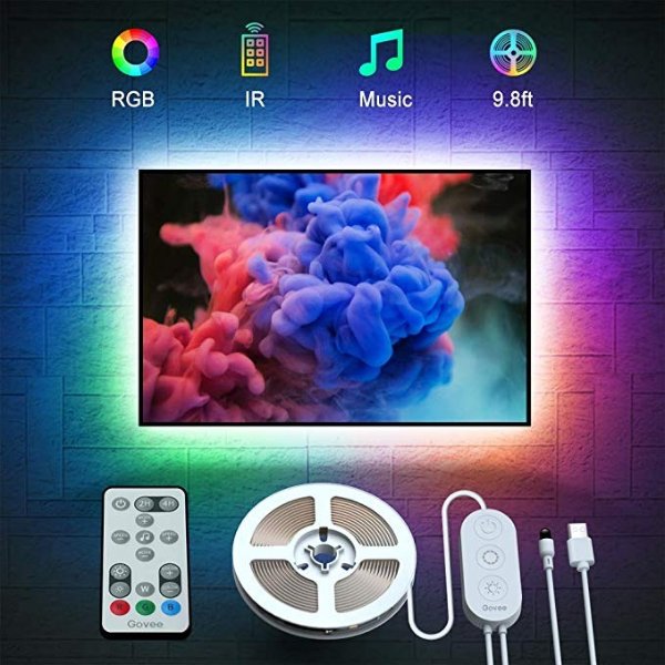 TV LED Backlights,9.8ft LED Strip Lights with Remote for 46-60 inch TV, 32 Colors 7 Scene Modes Accent Strip Lighting Music Sync TV Backlights with 3M Tape and 5 Support Clips, USB Powered