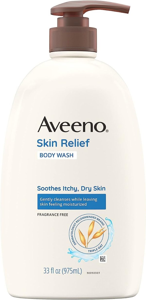 Skin Relief Fragrance-Free Body Wash with Oat to Soothe Dry Itchy Skin, Gentle, Soap-Free & Dye-Free for Sensitive Skin, 33 fl. Oz