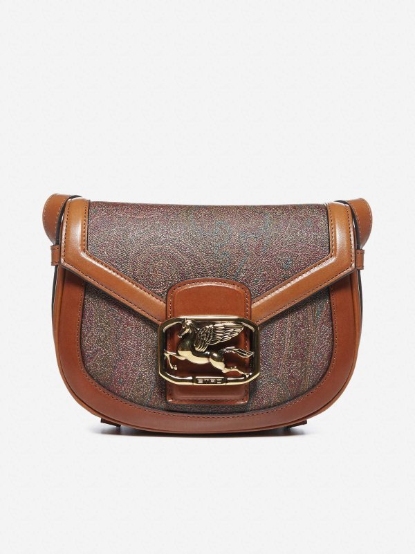 Pegaso leather and paisley fabric shoulder bag