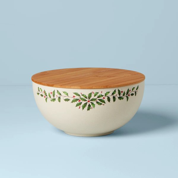 Holiday Bamboo Serving Bowl With Lid
