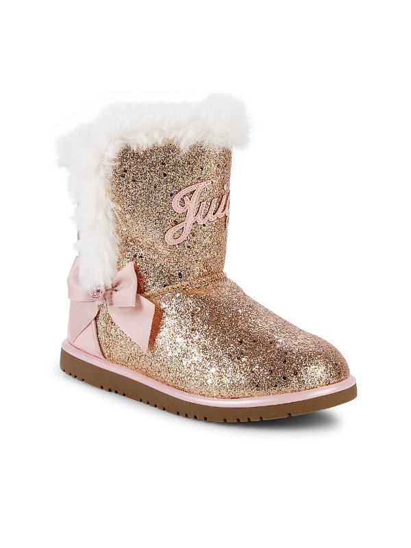 Girl's Faux Fur-Trim Glitter Boots