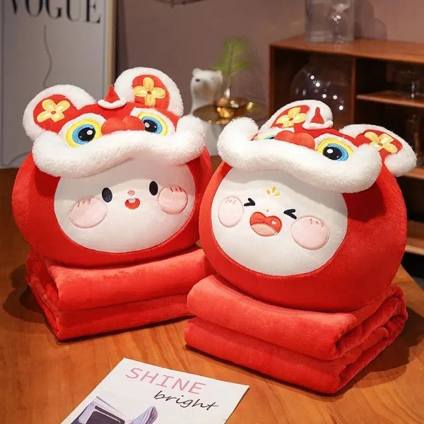 Chinese Wind Wake Lion Rabbit Two-in-one Pillow Blanket Plush Cushion Nap Blanket Zodiac Rabbit Doll Mascot Gift - Toys & Games - Temu