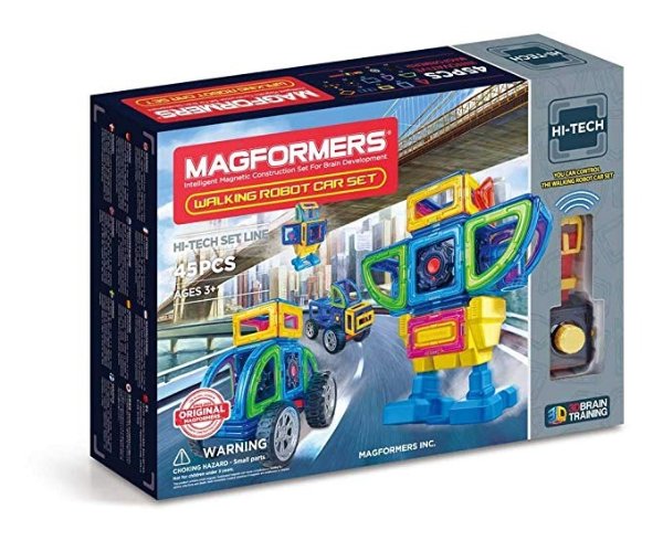 Magformers Walking Robot Car (45 Pieces) Set, Rainbow Magnetic Building Blocks, Educational Magnetic Tiles Kit , Magnetic Construction STEM Toy Set includes wheels