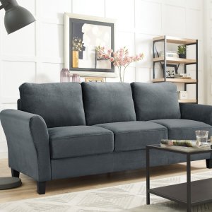 Lifestyle Solutions Alexa Rolled-Arm Sofa, Dark Grey