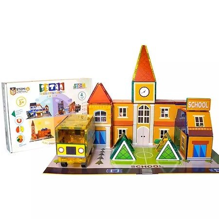 Tytan Cityscape Magnetic Tiles Building Kit - STEM Certified with 4 Themes in 1: School House, Fire Station, Police Station & Hospital - Sam's Club