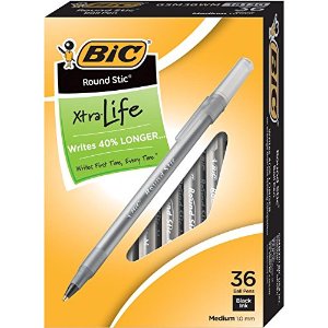 BIC Round Stic Xtra Life Ball Pen, Medium Point (1.0mm), Black, 36-Count
