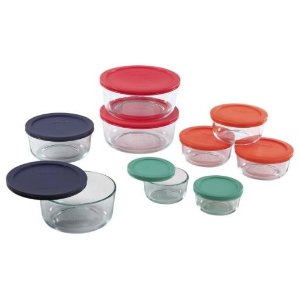 Pyrex 1110141 18pc Glass Food Storage with Multi-colored Lids