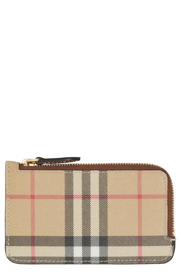 Somerset Check Coated Canvas & Leather Card Case