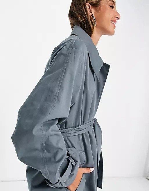 sharp collar trench coat in blue