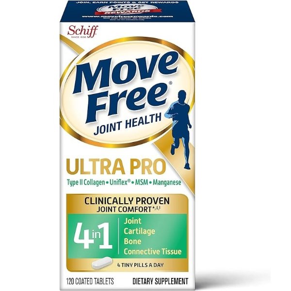 Type II Collagen, Uniflex, MSM, Manganese - Move Free Ultra Pro 4 in1 Joint Support Tablets (120 Count in a Box), Clinically Proven Joint Comfort, Helps Support Health Bones*