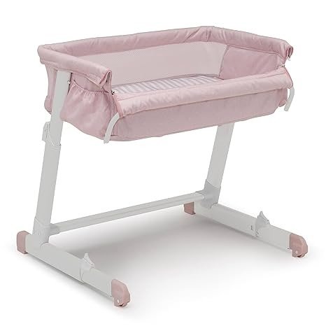 GAP babyGap Whisper Bedside Bassinet Sleeper with Breathable Mesh and Adjustable Heights - Lightweight Portable Crib - Made with Sustainable Materials, Pink Stripes