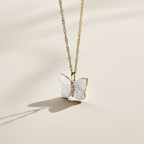 Radiant Wings White Mother of Pearl Butterfly Chain Necklace