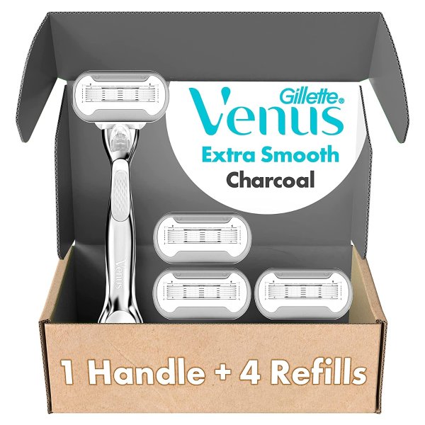Gillette Venus Extra Smooth Charcoal Women's Razor Handle + 4 Blade Refills