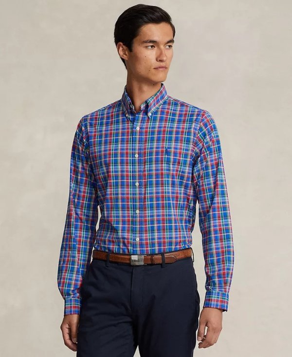 Men's Classic-Fit Plaid Stretch Twill Shirt