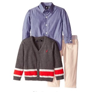 Nautica Little Boys' 3 Piece Set Woven Sweater and Twill Pant