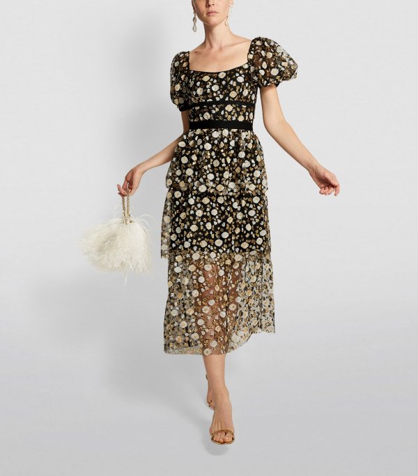 Sale | Self-Portrait Tiered Sequinned Midi Dress | Harrods US