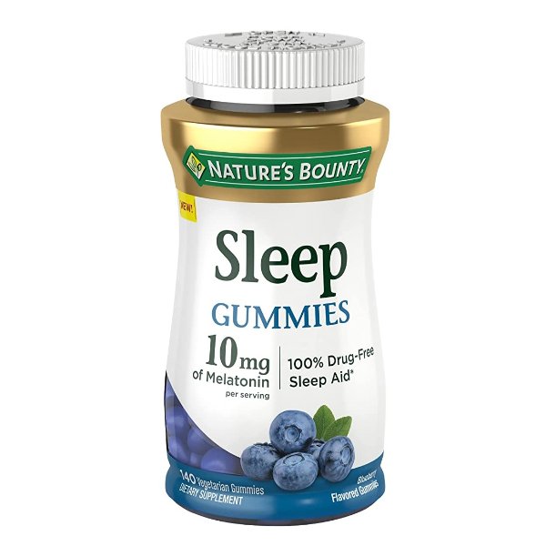 Nature’s Bounty 10 mg Melatonin Gummy, 100% Drug Free Sleep Supplement, 10 mg, Blueberry, 140 Ct