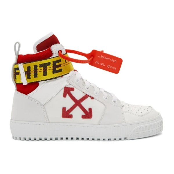 - White & Red Industrial High-Top Sneakers
