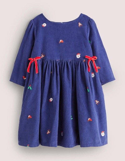 Navy Cord Christmas Party Dress - Starboard Blue Festive | Boden US