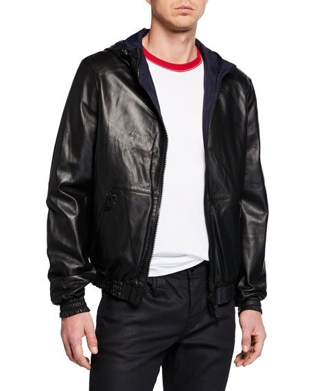 Yves Solomon Men's Reversible Leather/Nylon Hoodie Jacket