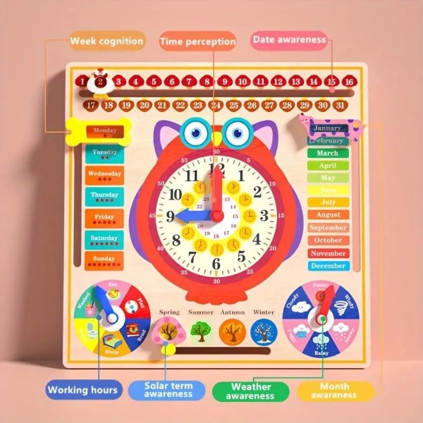 Montessori Educational Wooden Learning Toys Kids Daily Calendar My Calendar Clock Wooden Toys Gifts For Toddler Kids Age 3+