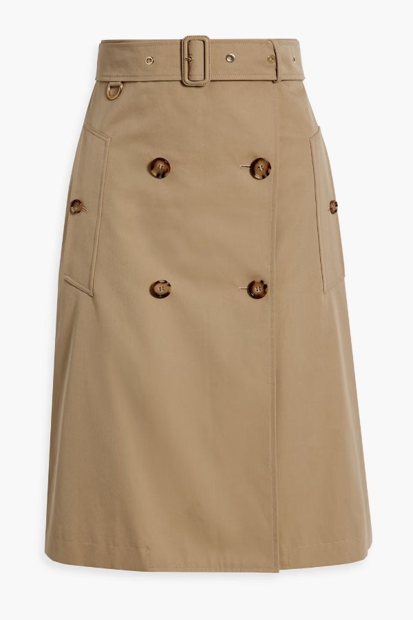 Belted cotton-gabardine skirt