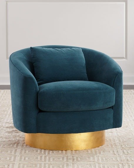 Peacock Velvet Swivel Chair