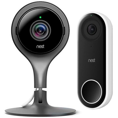 Nest Cam Indoor Smart Security Camera + Nest Hello Smart Wi-Fi Video Doorbell Bundle
