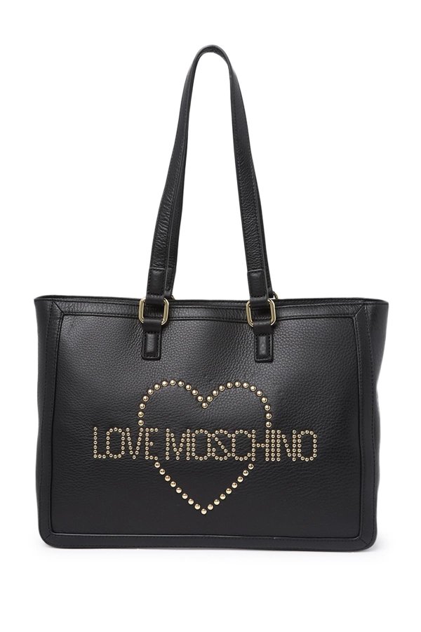 Studded Logo Zip Leather Tote Bag